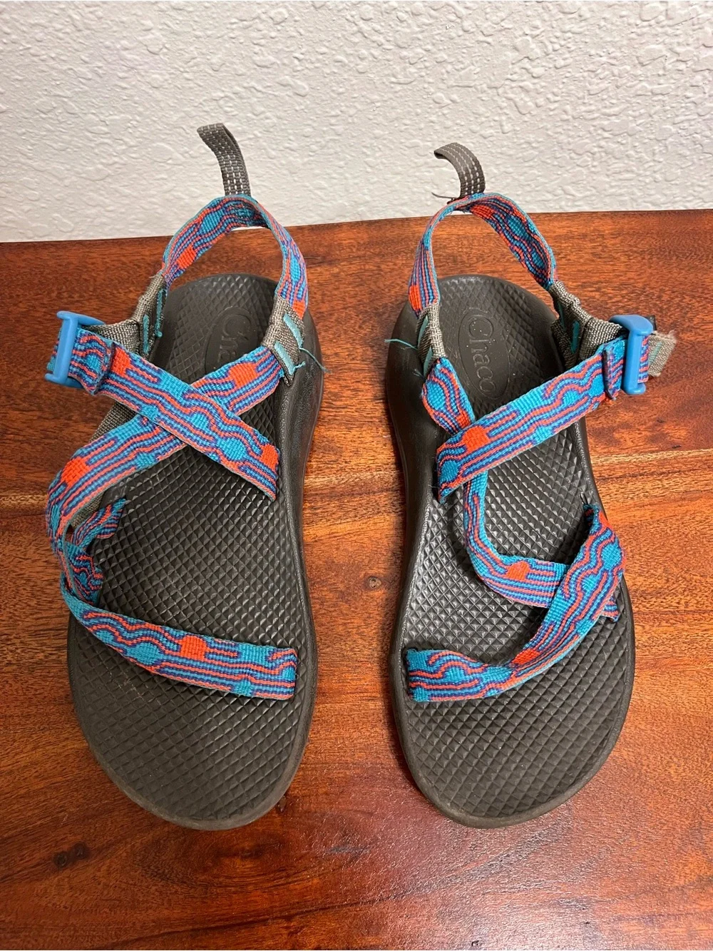 Chaco Kids Water Shoes Blue and Orange Webbing Sandals